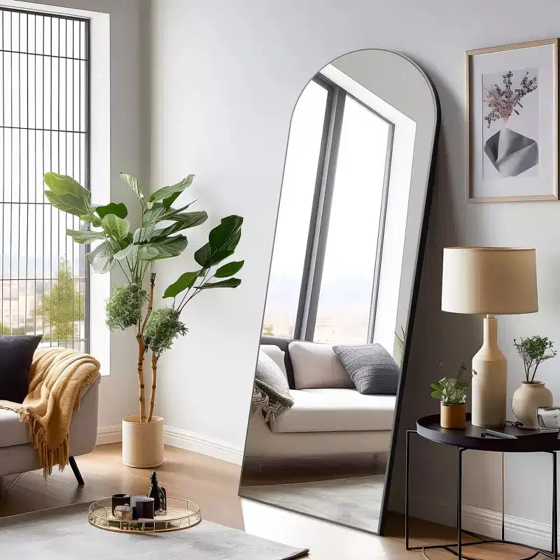 71x31" Large Arched Full Length Floor Mirror - Black Framed, Shatterproof