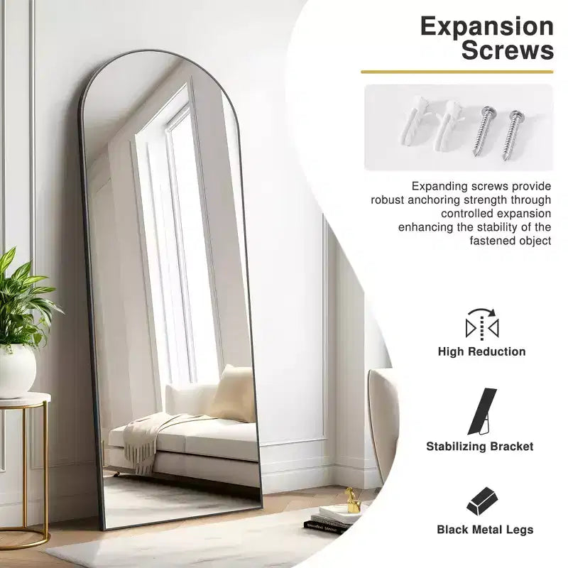 71x31" Large Arched Full Length Floor Mirror - Black Framed, Shatterproof