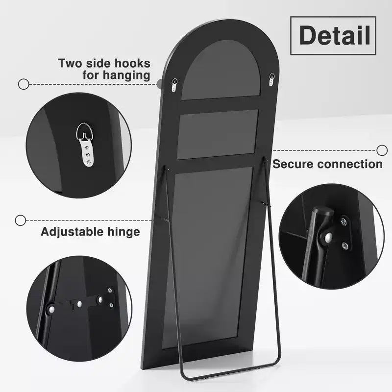 71x31" Large Arched Full Length Floor Mirror - Black Framed, Shatterproof