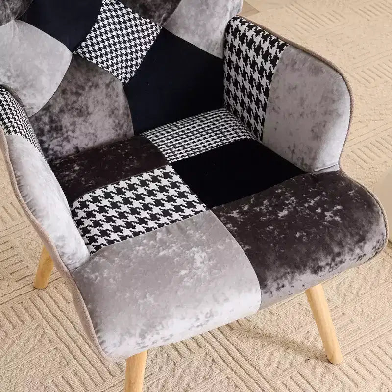 Patchwork Upholstered Accent Chair - Wingback Lounge Chair with Armrests