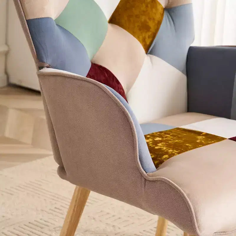Patchwork Upholstered Accent Chair - Wingback Lounge Chair with Armrests