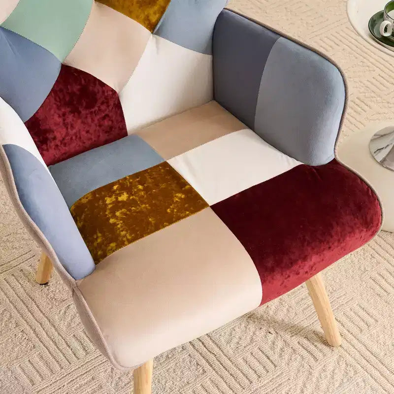 Patchwork Upholstered Accent Chair - Wingback Lounge Chair with Armrests