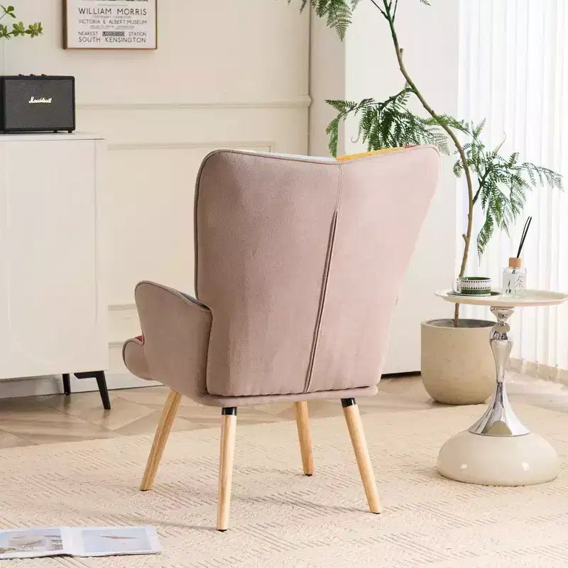 Patchwork Upholstered Accent Chair - Wingback Lounge Chair with Armrests