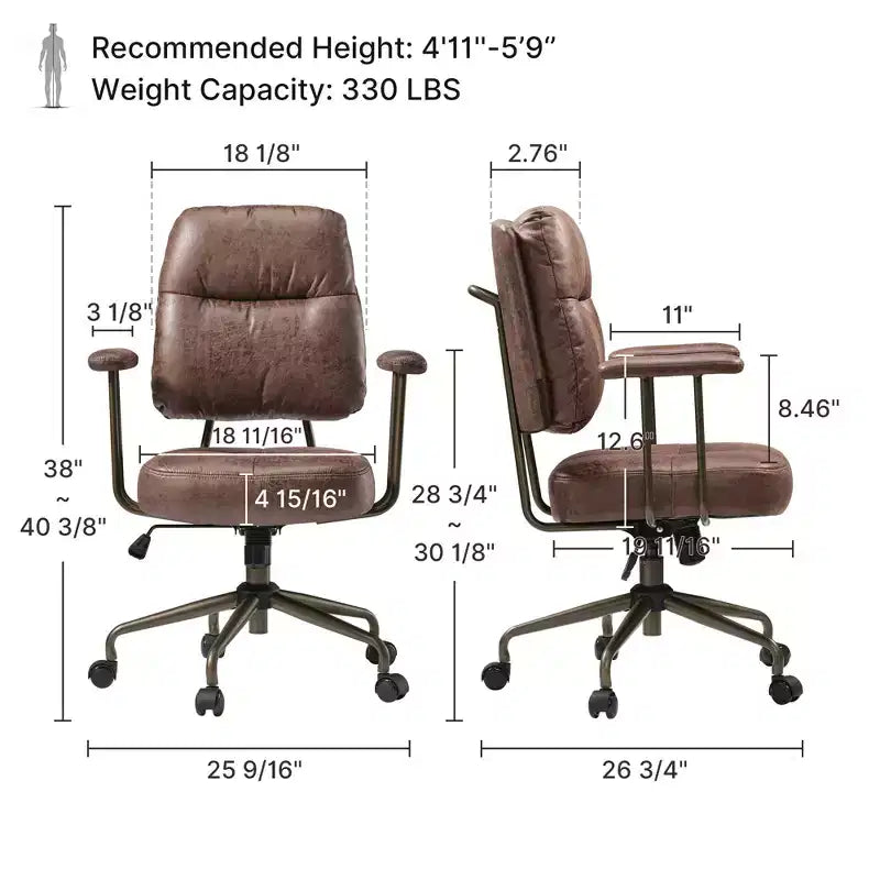 Vintage-Inspired Faux Suede Home Office Chair with Adjustable Height