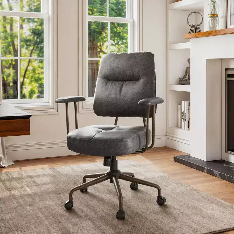 Vintage-Inspired Faux Suede Home Office Chair with Adjustable Height
