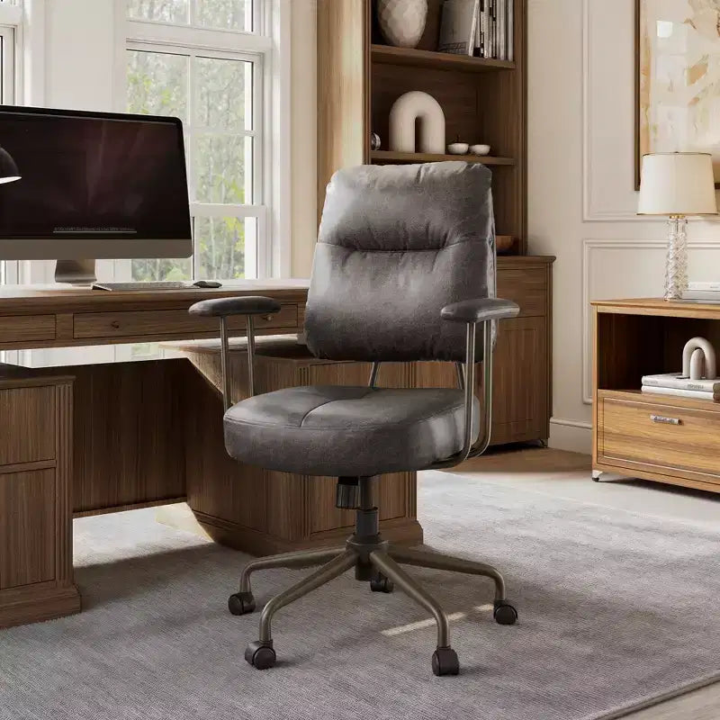 Vintage-Inspired Faux Suede Home Office Chair with Adjustable Height
