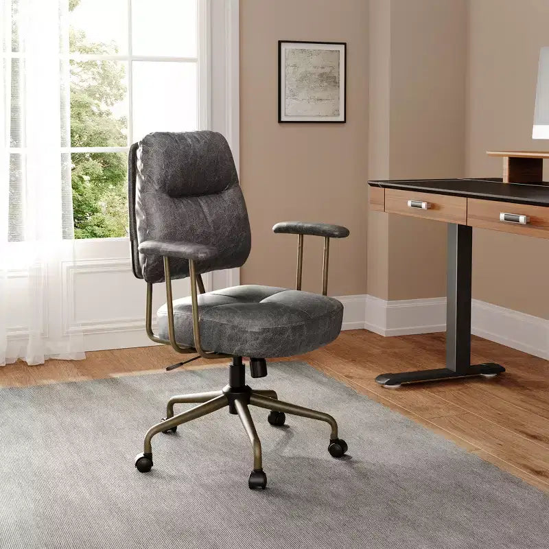 Vintage-Inspired Faux Suede Home Office Chair with Adjustable Height