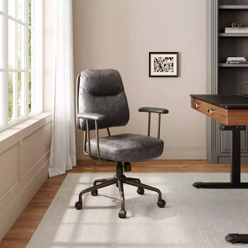 Vintage-Inspired Faux Suede Home Office Chair with Adjustable Height