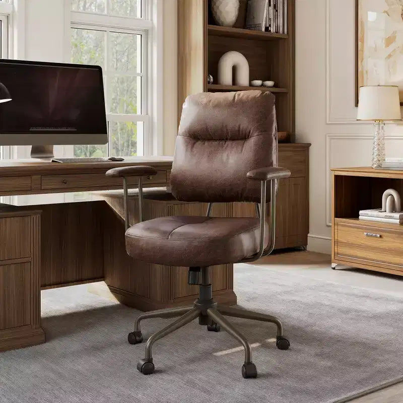 Vintage-Inspired Faux Suede Home Office Chair with Adjustable Height