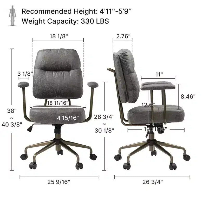 Vintage-Inspired Faux Suede Home Office Chair with Adjustable Height
