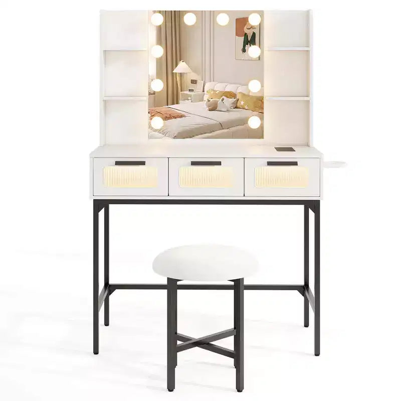 Makeup Vanity Desk with Hollywood Mirror & 3-Color Induction LED Lighting