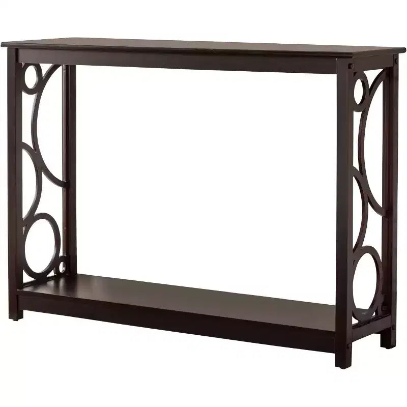 Dark Cherry Finish Wood Entryway Console Table with Storage Shelf