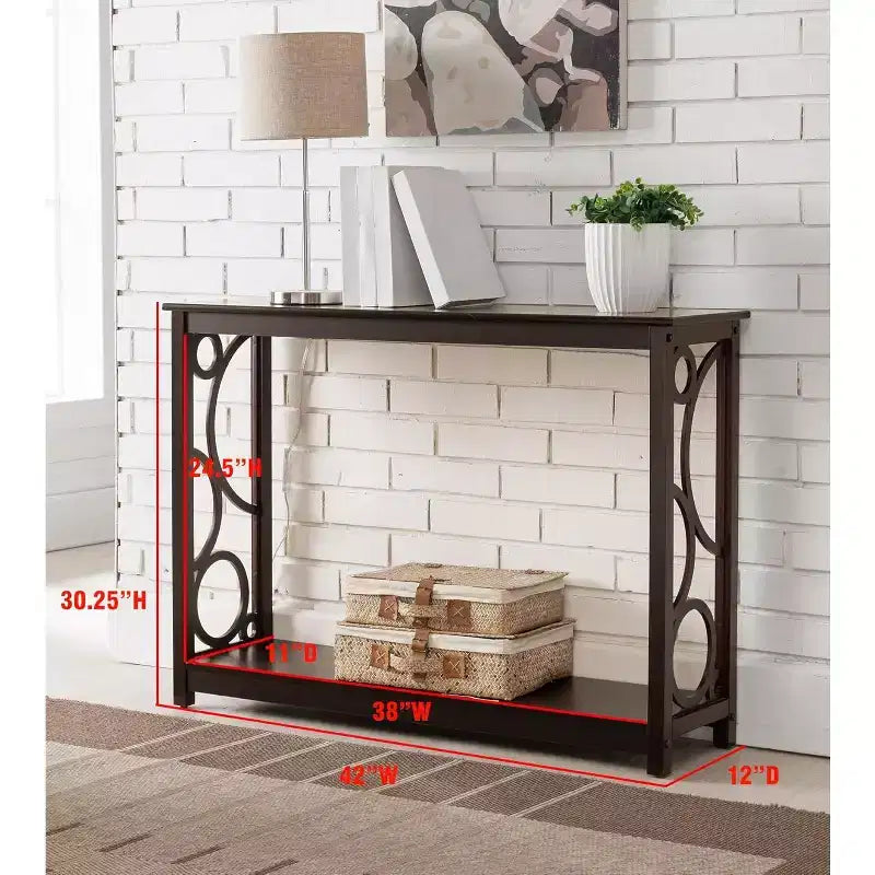 Dark Cherry Finish Wood Entryway Console Table with Storage Shelf