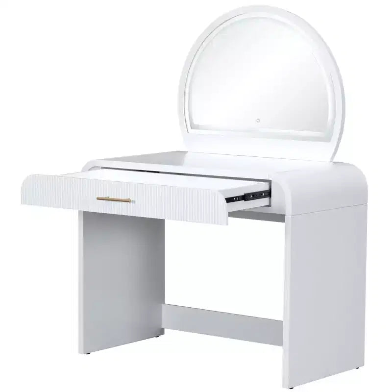 Dressing Vanity Table with Touch Screen LED Mirror and Large Drawer - White