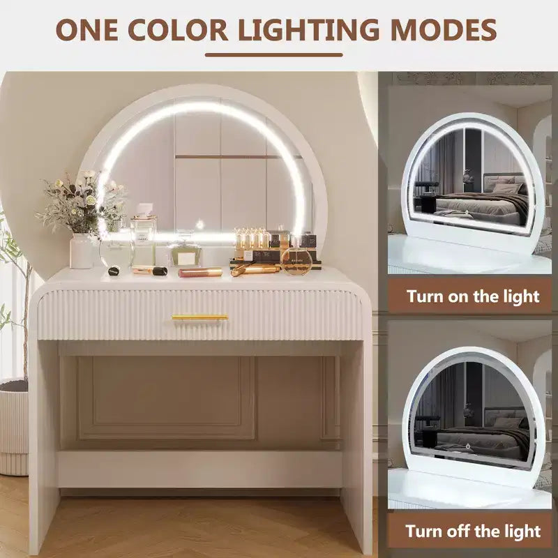 Dressing Vanity Table with Touch Screen LED Mirror and Large Drawer - White