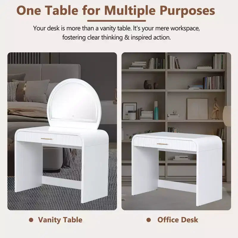 Dressing Vanity Table with Touch Screen LED Mirror and Large Drawer - White
