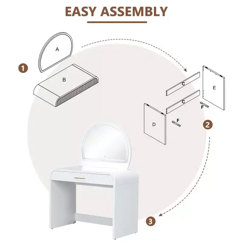Dressing Vanity Table with Touch Screen LED Mirror and Large Drawer - White