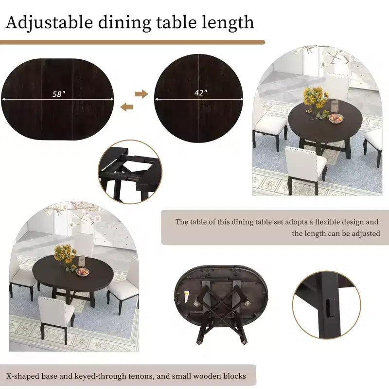 Farmhouse Dining Table with 4-Leg X-Shaped Base and 16" Extension Leaf