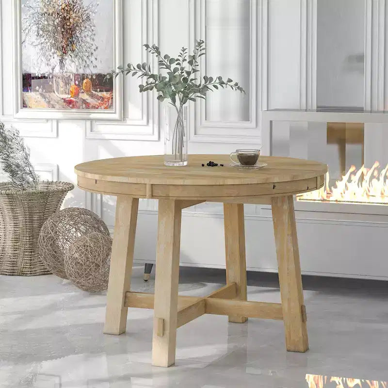 Farmhouse Dining Table with 4-Leg X-Shaped Base and 16" Extension Leaf