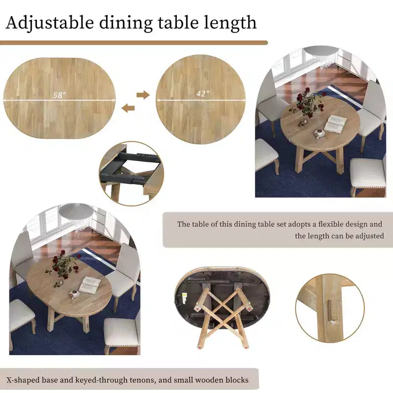 Farmhouse Dining Table with 4-Leg X-Shaped Base and 16" Extension Leaf
