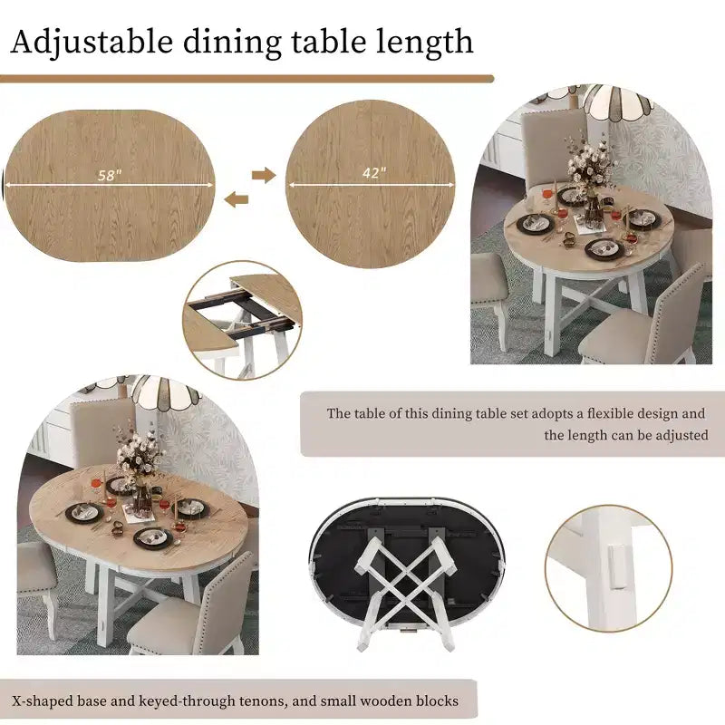 Farmhouse Dining Table with 4-Leg X-Shaped Base and 16" Extension Leaf