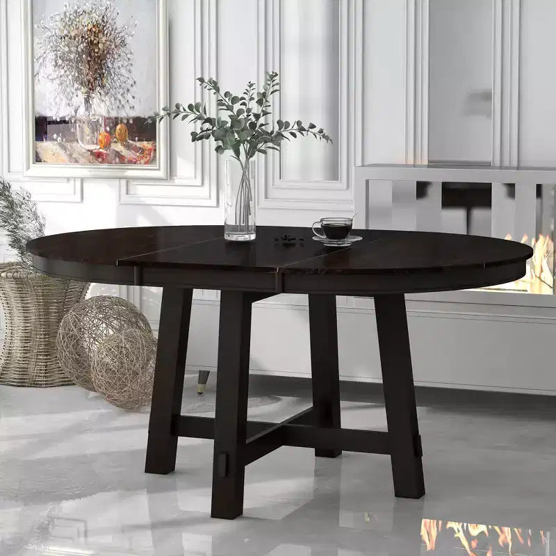 Farmhouse Dining Table with 4-Leg X-Shaped Base and 16" Extension Leaf