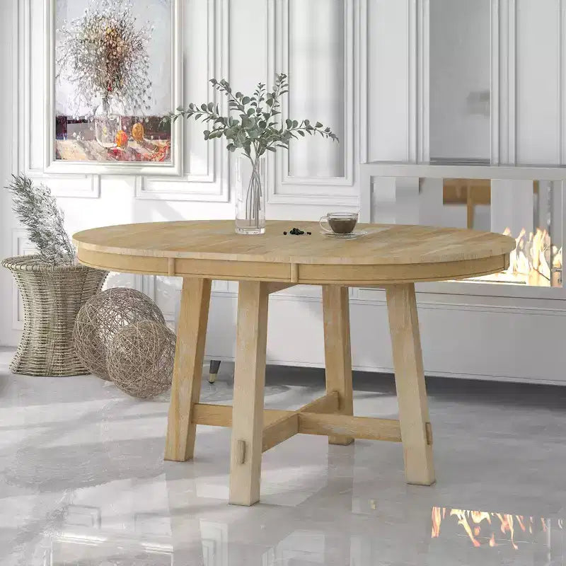 Farmhouse Dining Table with 4-Leg X-Shaped Base and 16" Extension Leaf