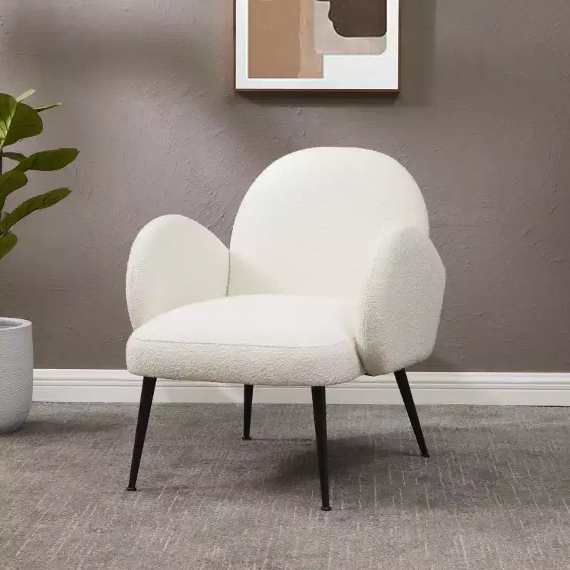 Boucle Accent Chair - Ivory/Black or Black, Wood Legs