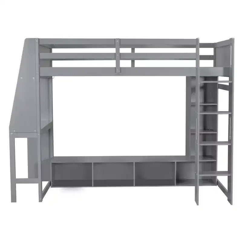 Twin/Full Size Gaming Loft Bed with Desk, LED Lights, Storage Shelves & Hanging Clothes Rack