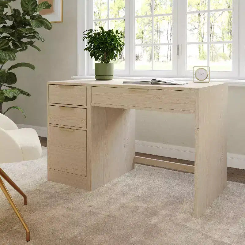 Modular Home Office Single-Drawer Desk with 3-Drawer File Cabinet
