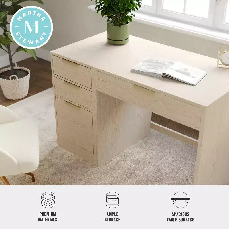 Modular Home Office Single-Drawer Desk with 3-Drawer File Cabinet