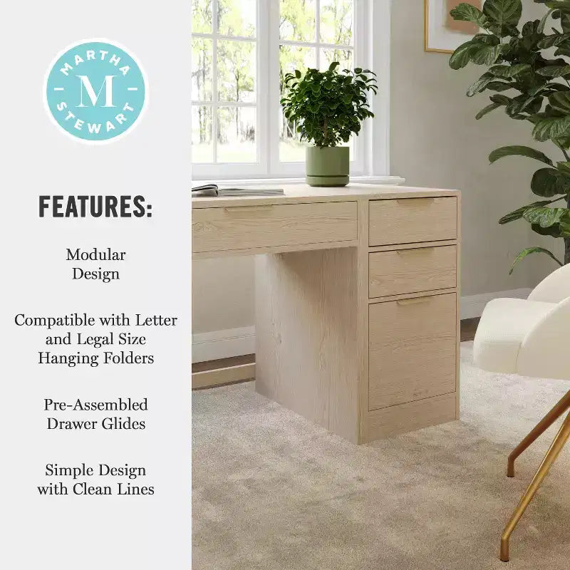 Modular Home Office Single-Drawer Desk with 3-Drawer File Cabinet