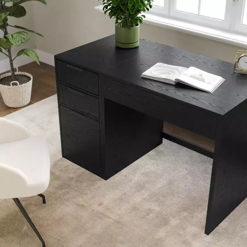 Modular Home Office Single-Drawer Desk with 3-Drawer File Cabinet