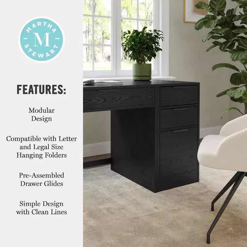 Modular Home Office Single-Drawer Desk with 3-Drawer File Cabinet