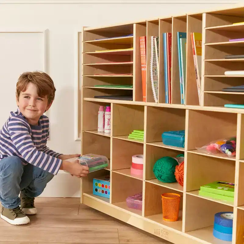 Multi-Section Mobile Tray Cabinet with Cubby Storage Compartments - Kids Furniture
