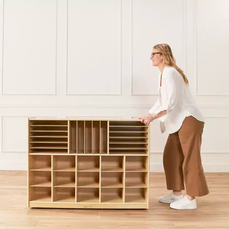 Multi-Section Mobile Tray Cabinet with Cubby Storage Compartments - Kids Furniture