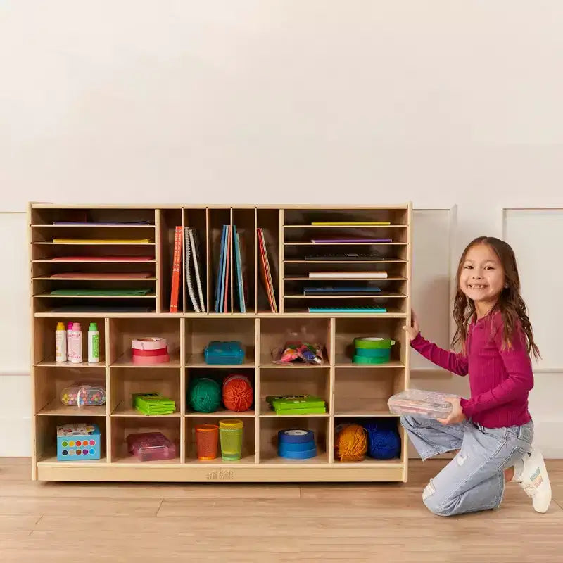 Multi-Section Mobile Tray Cabinet with Cubby Storage Compartments - Kids Furniture