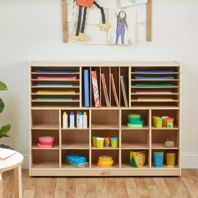 Multi-Section Mobile Tray Cabinet with Cubby Storage Compartments - Kids Furniture