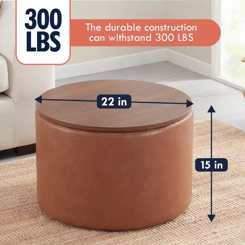 Large 22 Inch Round Coffee Table Storage Ottoman