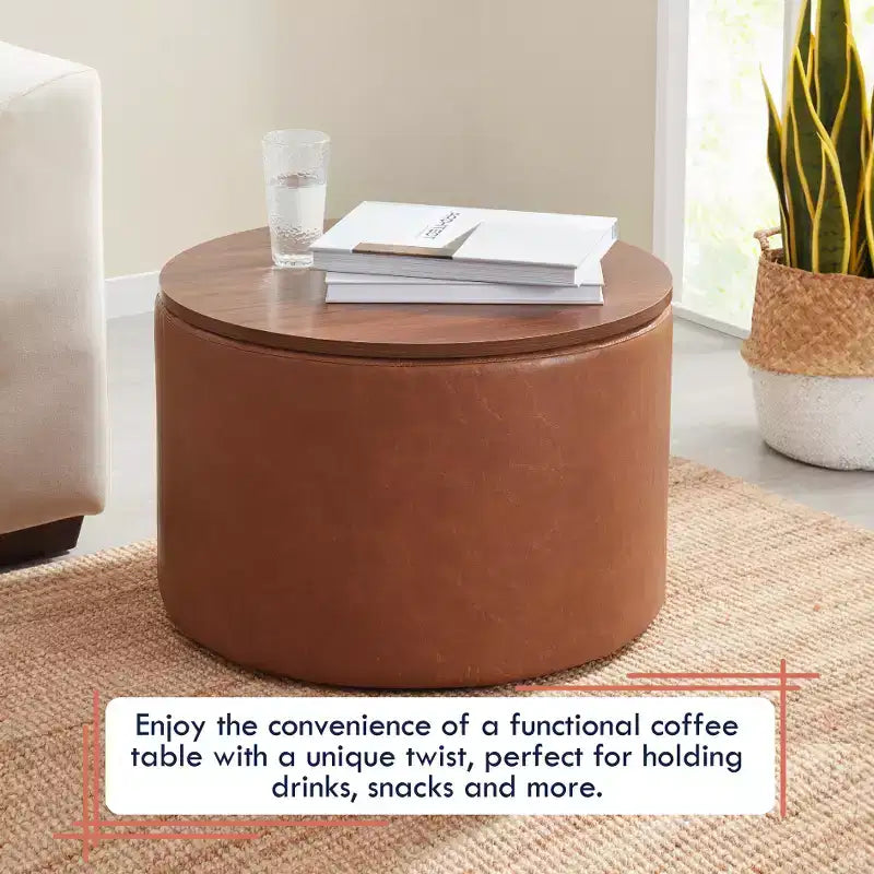 Large 22 Inch Round Coffee Table Storage Ottoman