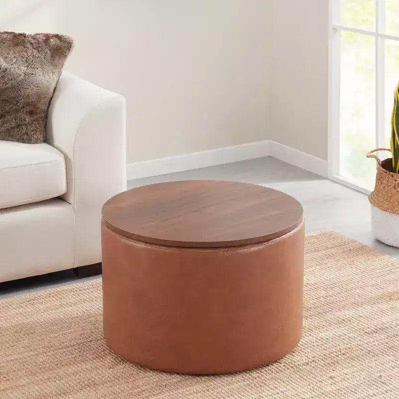 Large 22 Inch Round Coffee Table Storage Ottoman