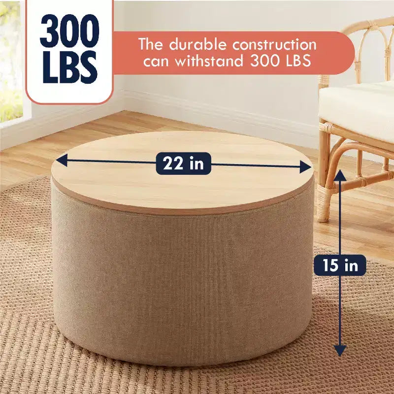 Large 22 Inch Round Coffee Table Storage Ottoman