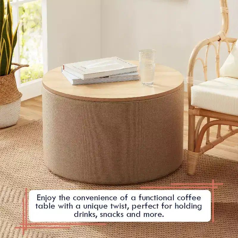 Large 22 Inch Round Coffee Table Storage Ottoman