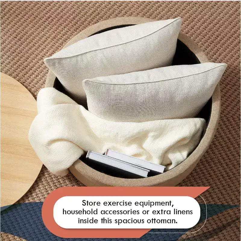 Large 22 Inch Round Coffee Table Storage Ottoman