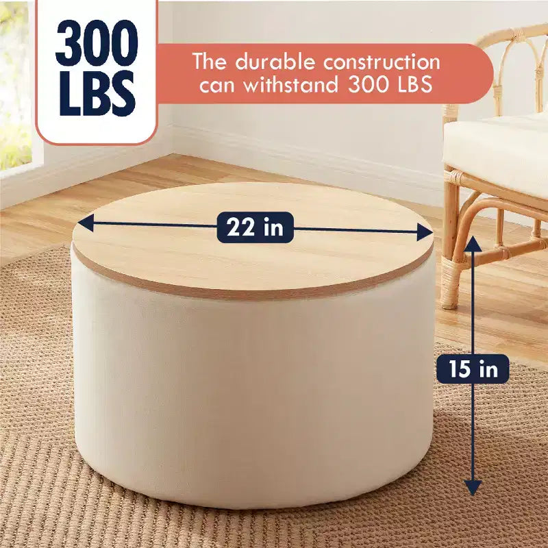 Large 22 Inch Round Coffee Table Storage Ottoman