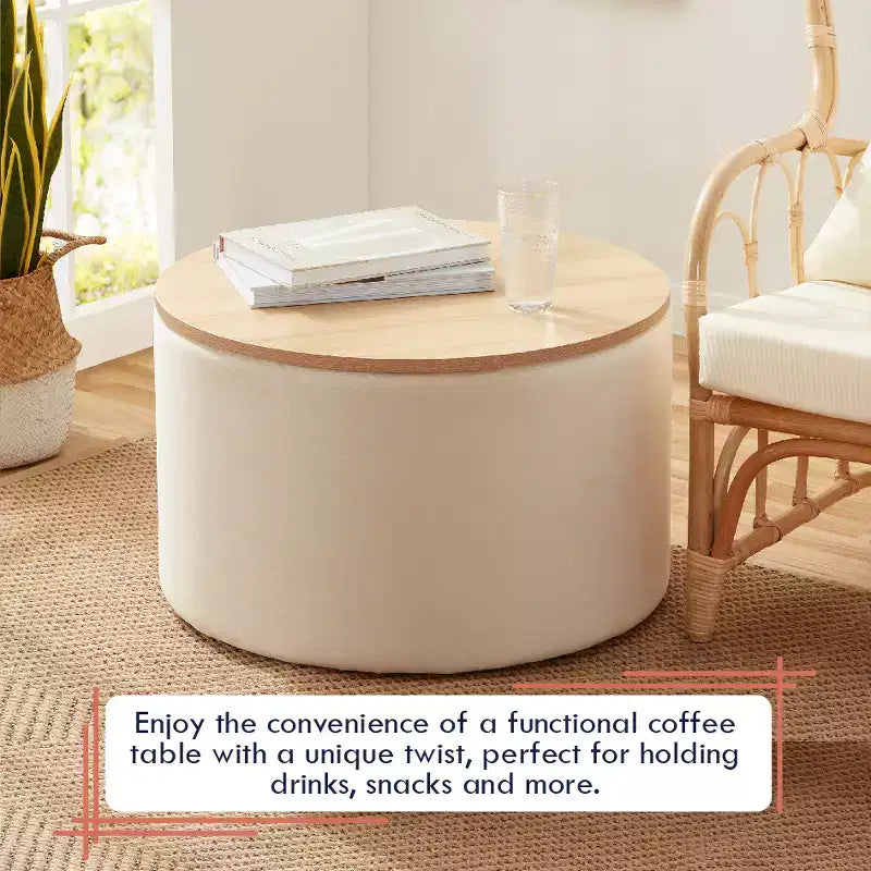 Large 22 Inch Round Coffee Table Storage Ottoman