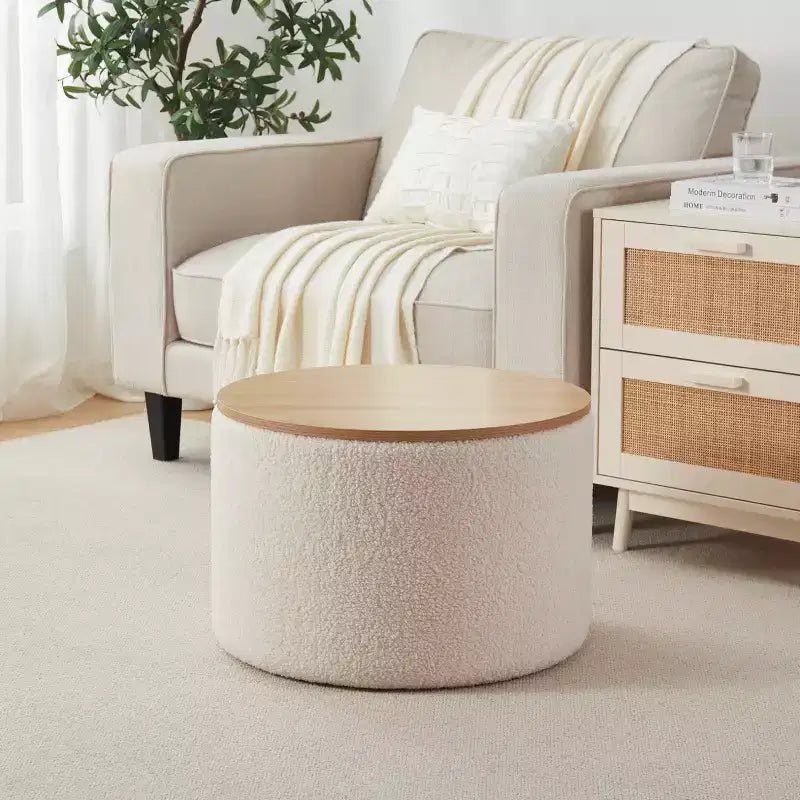 Large 22 Inch Round Coffee Table Storage Ottoman
