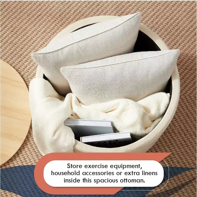 Large 22 Inch Round Coffee Table Storage Ottoman