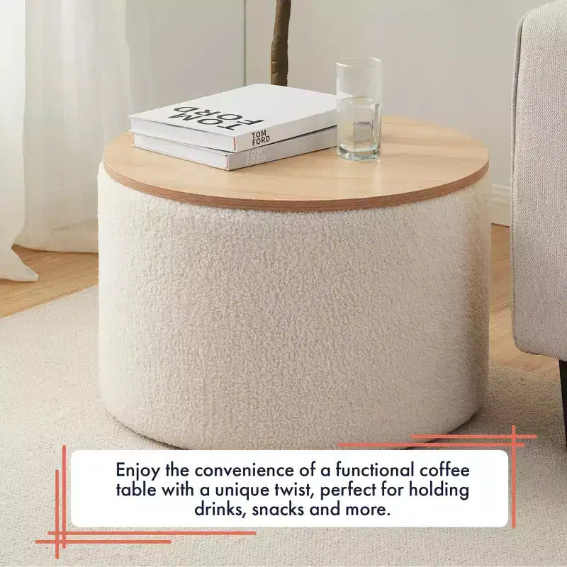 Large 22 Inch Round Coffee Table Storage Ottoman