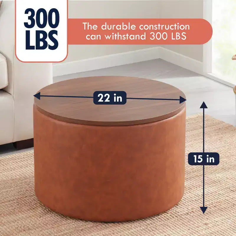Large 22 Inch Round Coffee Table Storage Ottoman